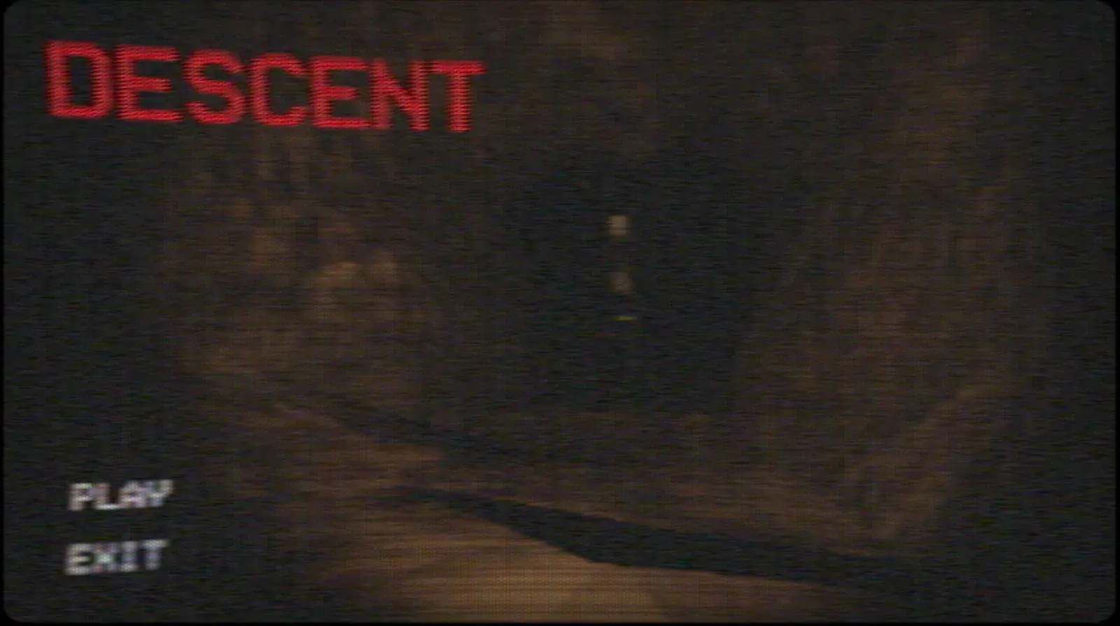 Descent title screen in red over a dark cave mouth, with Play and Exit options