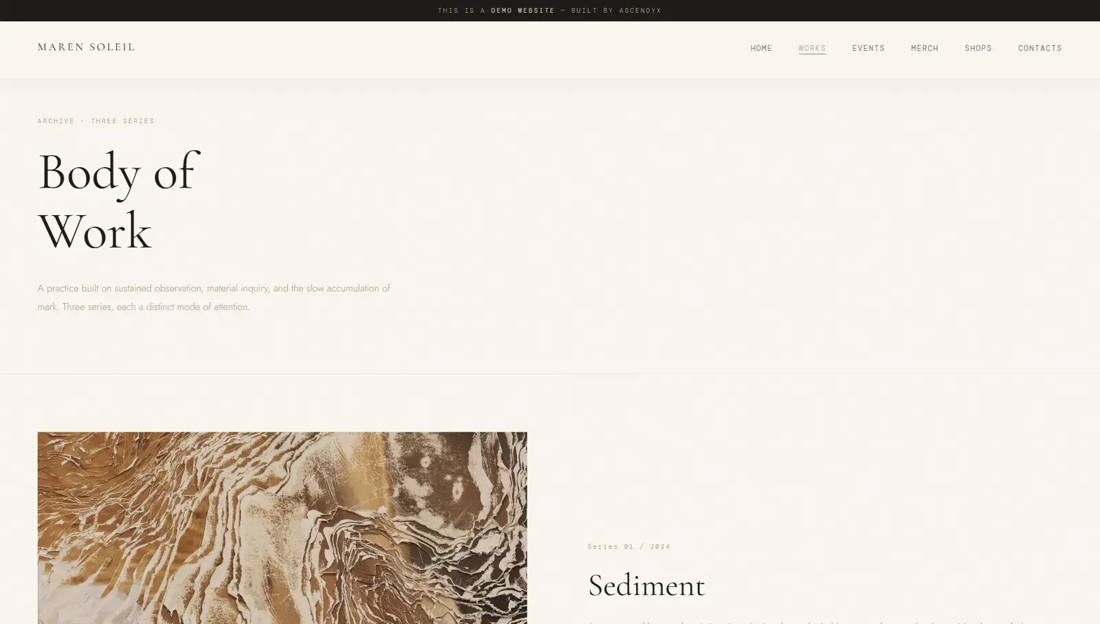 Maren Soleil: the Sediment series introduction beside a layered gold painting