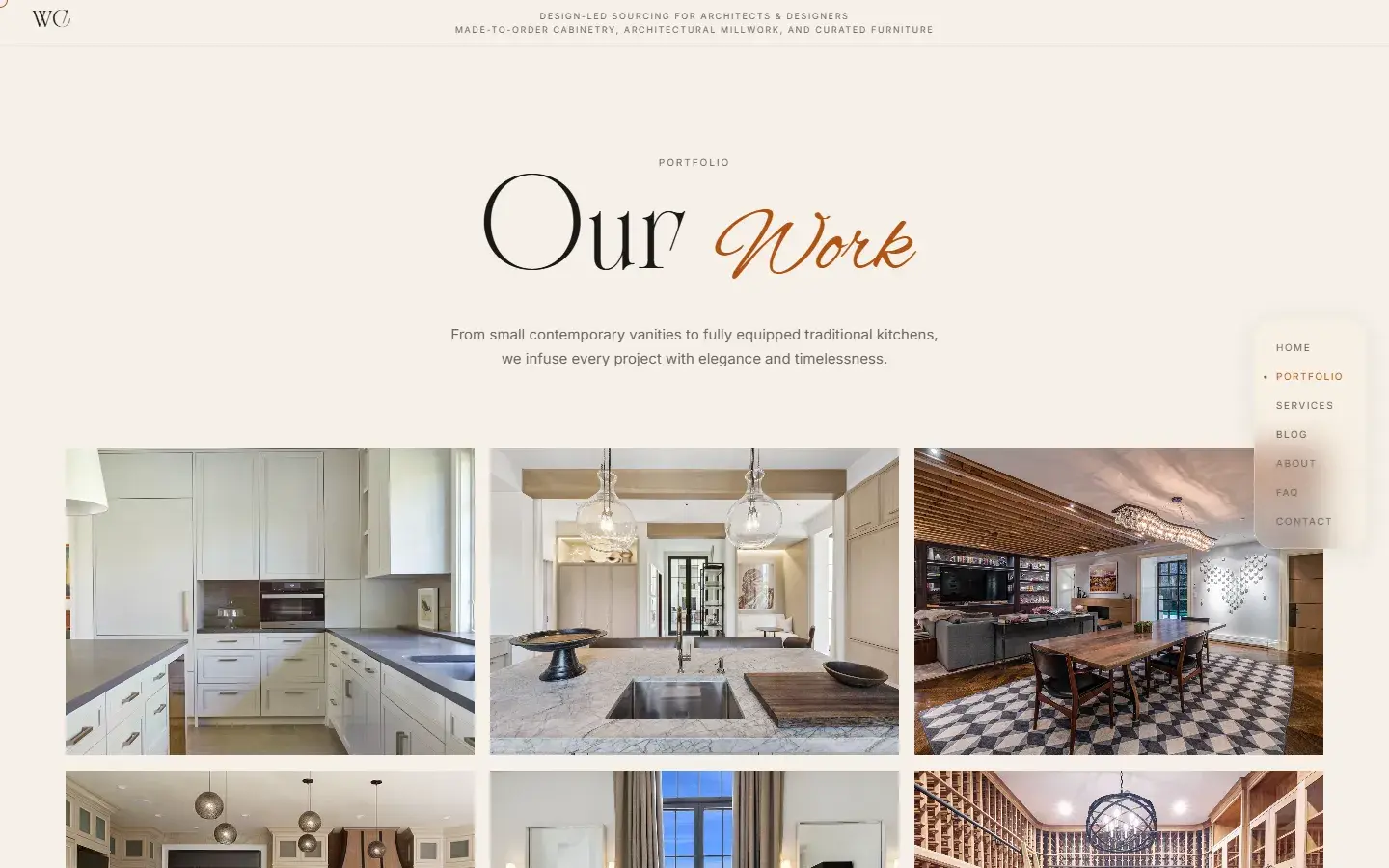 Portfolio: Our Work, a grid of kitchen and interior photos