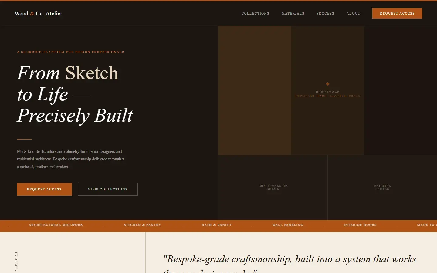 Direction one: a brand landing page, From Sketch to Life, Precisely Built