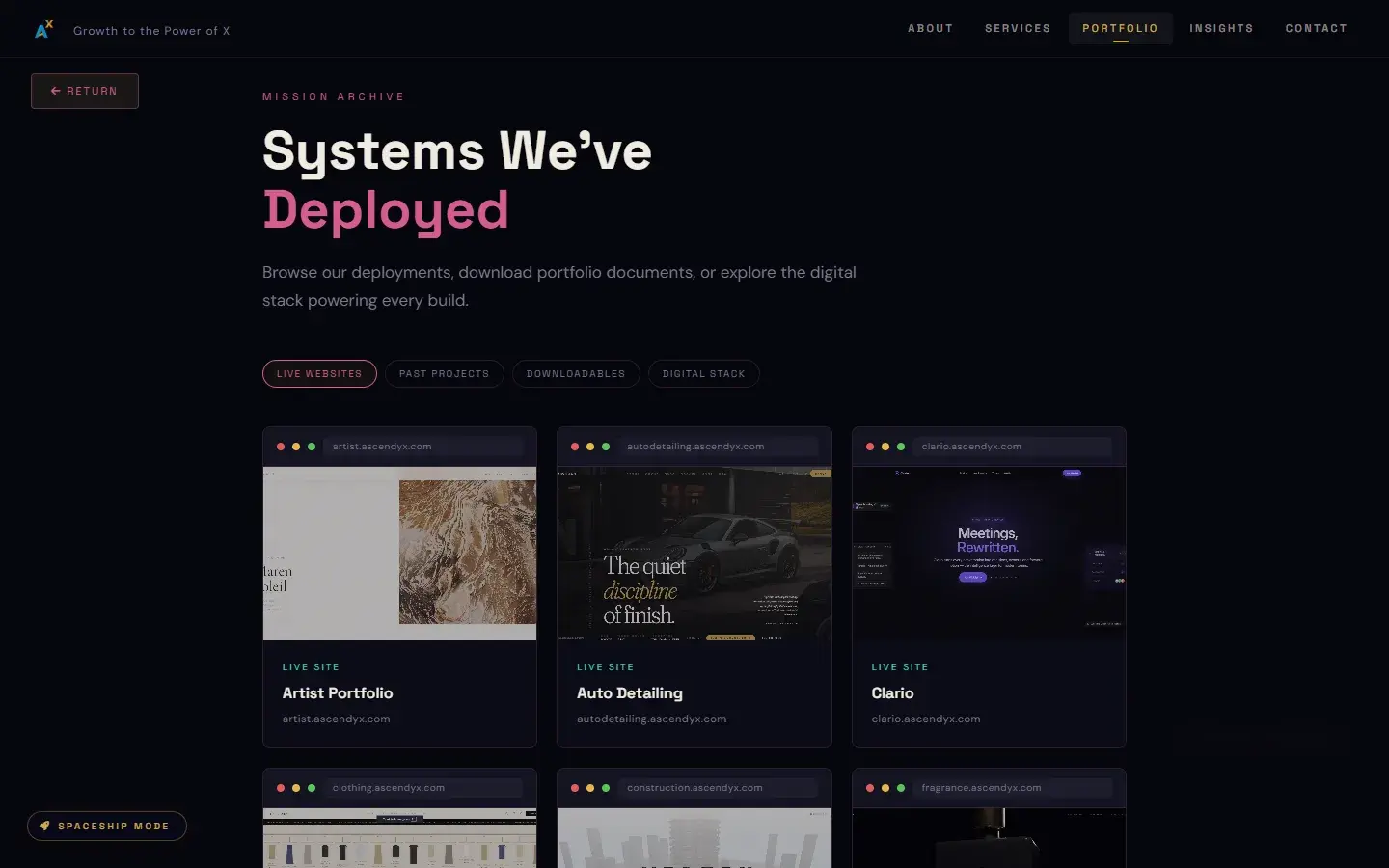 Original portfolio: Systems We've Deployed, a grid of small site previews