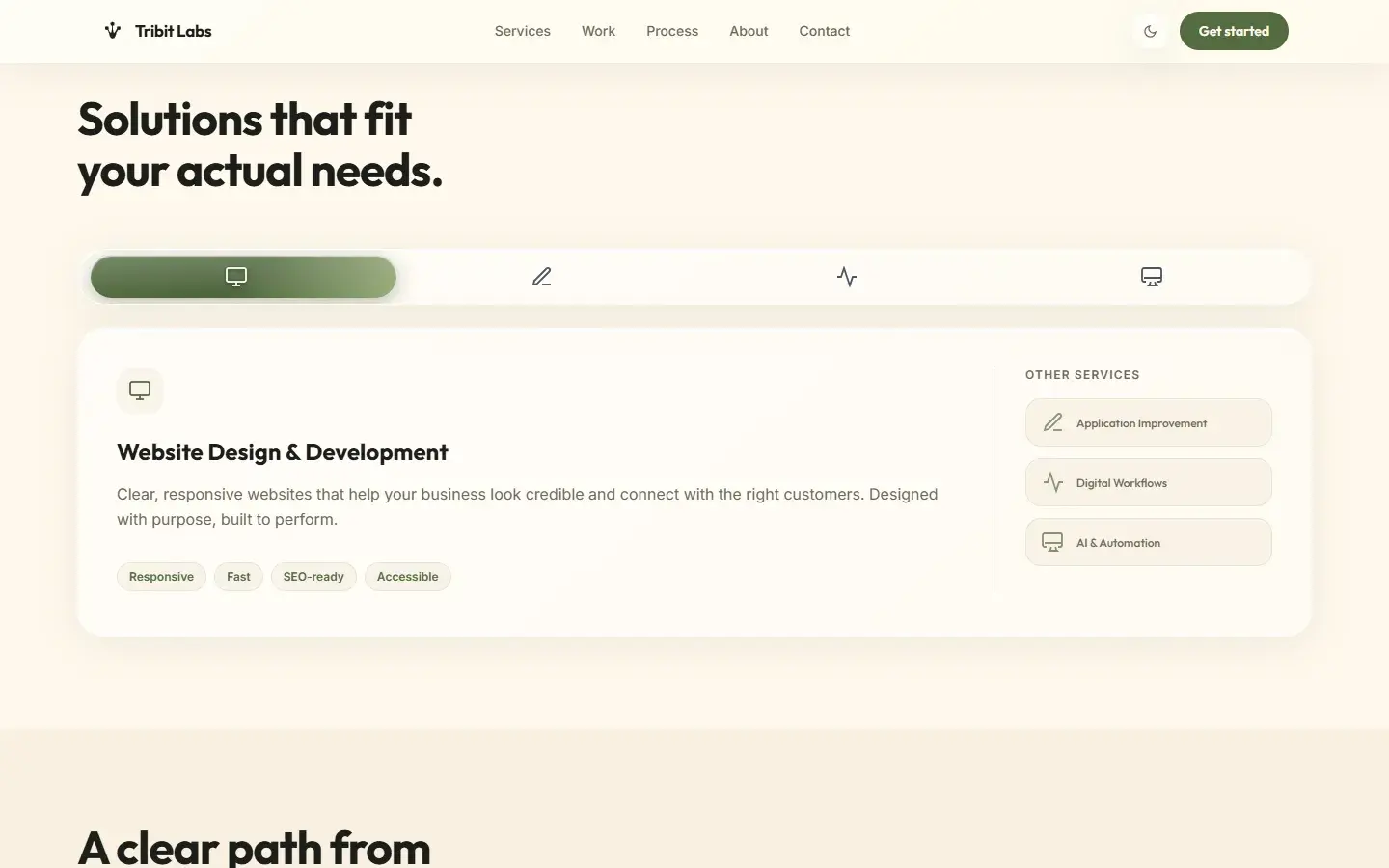 Version 1 services: rounded tabs and a Website Design and Development card